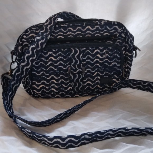 Navy Blue Wave Print Crossbody Belt Loop Bag - Picture 1 of 5